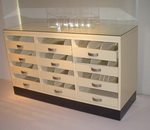 Glass and Wood Draw Stand with Shelf Dividers